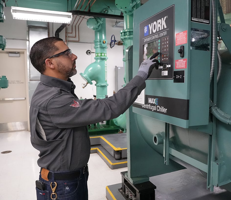 Commercial building maintenance on HVAC equipment